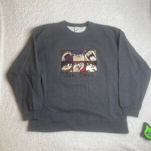 1998‎ Warner bros taz devil embroidered logo men's grey crewneck sweatshirt xxl